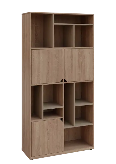 KU6-10DN P skříň vysoká 3-dvéřová, niky, 2053x1022x400 mm, provedení pravé, korpus a dvířka dub bardolino/police latte