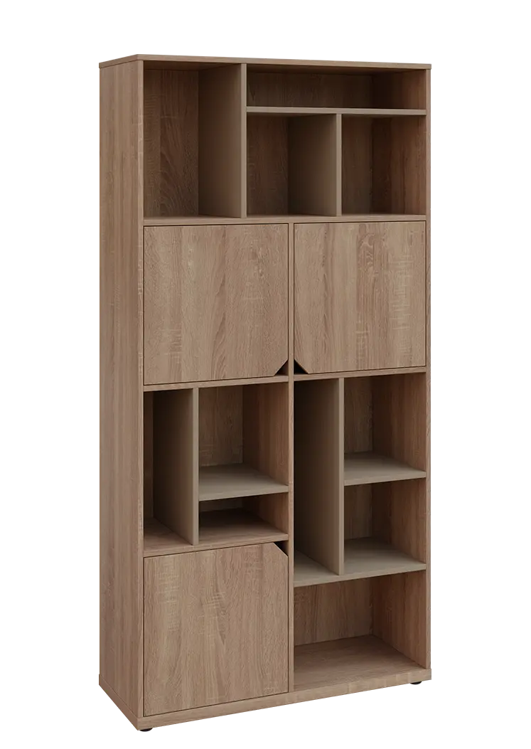 KU6-10DN P skříň vysoká 3-dvéřová, niky, 2053x1022x400 mm, provedení pravé, korpus a dvířka dub bardolino/police latte