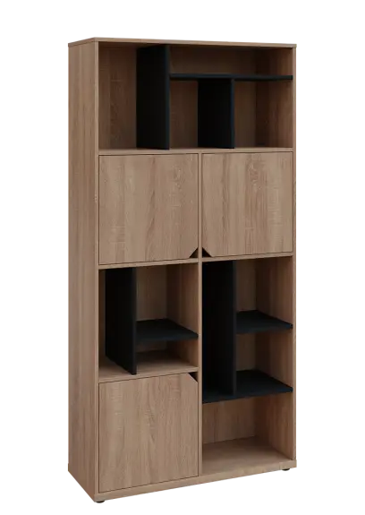 KU6-10DN P skříň vysoká 3-dvéřová, niky, 2053x1022x400 mm, provedení pravé, korpus a dvířka dub bardolino/police černá