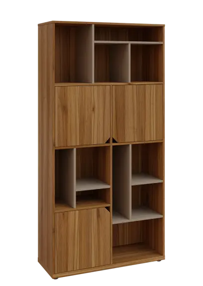 KU6-10DN P skříň vysoká 3-dvéřová, niky, 2053x1022x400 mm, provedení pravé, korpus a dvířka ořech světlý/police latte