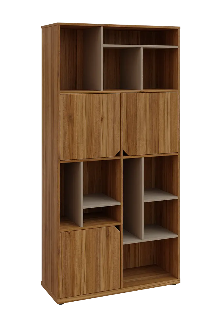 KU6-10DN P skříň vysoká 3-dvéřová, niky, 2053x1022x400 mm, provedení pravé, korpus a dvířka ořech světlý/police latte