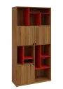 KU6-10DN P skříň vysoká 3-dvéřová, niky, 2053x1022x400 mm, provedení pravé, korpus a dvířka ořech světlý/police červená