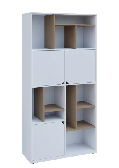 KU6-10DN P skříň vysoká 3-dvéřová, niky, 2053x1022x400 mm, provedení pravé, korpus a dvířka bílá sněžná/police latte