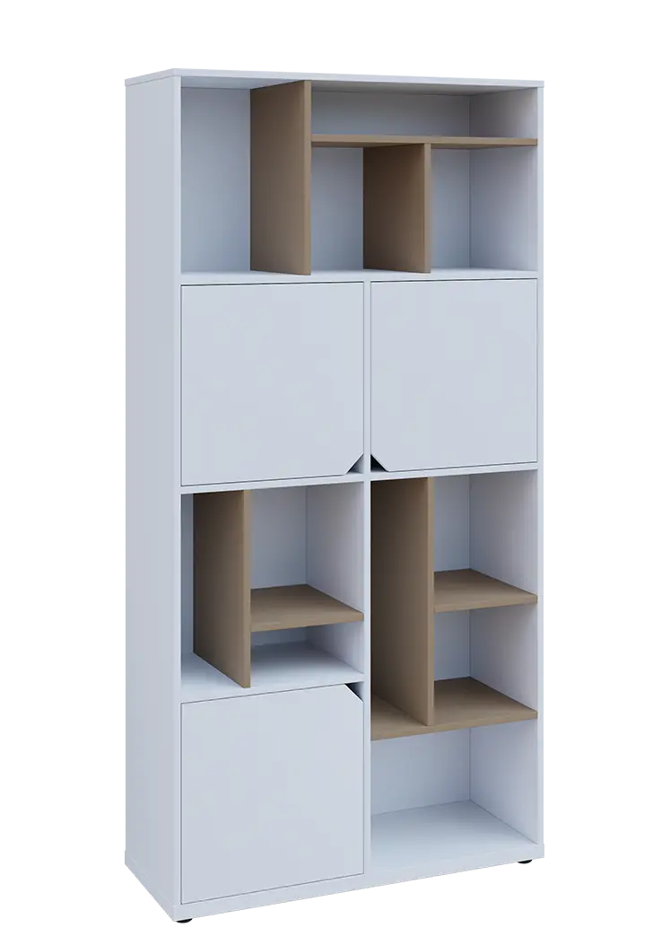 KU6-10DN P skříň vysoká 3-dvéřová, niky, 2053x1022x400 mm, provedení pravé, korpus a dvířka bílá sněžná/police latte