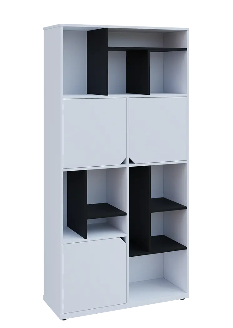 KU6-10DN P skříň vysoká 3-dvéřová, niky, 2053x1022x400 mm, provedení pravé, korpus a dvířka bílá sněžná/police černá