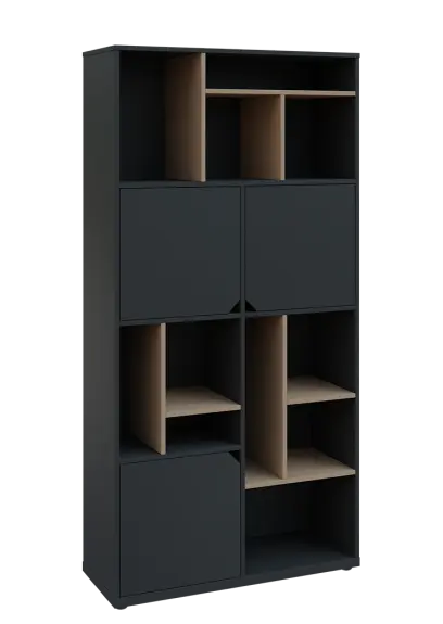 KU6-10DN P skříň vysoká 3-dvéřová, niky, 2053x1022x400 mm, provedení pravé, korpus a dvířka antracit/police latte