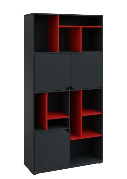 KU6-10DN P skříň vysoká 3-dvéřová, niky, 2053x1022x400 mm, provedení pravé, korpus a dvířka antracit/police červená