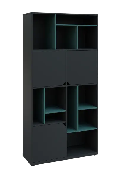 KU6-10DN P skříň vysoká 3-dvéřová, niky, 2053x1022x400 mm, provedení pravé, korpus a dvířka antracit/police světle petrolejová