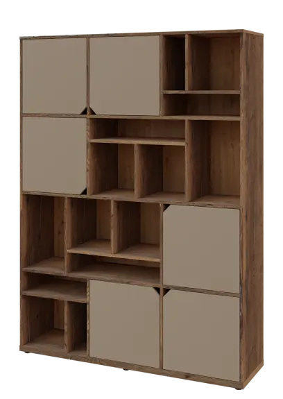 KU6-15DN L skříň vysoká 6-dvéřová, niky, 2053x1522x400 mm, provedení levé, dub halifax cínový/latte