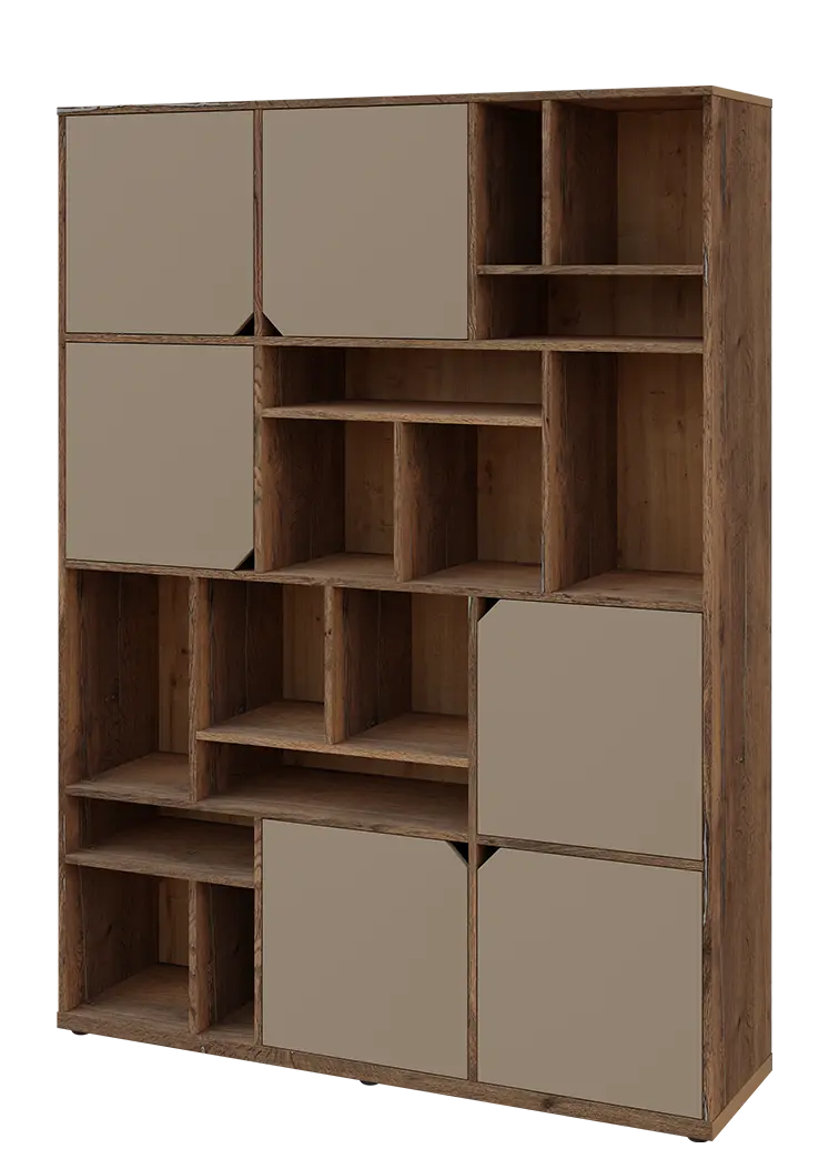 KU6-15DN L skříň vysoká 6-dvéřová, niky, 2053x1522x400 mm, provedení levé, dub halifax cínový/latte