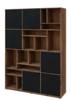 KU6-15DN L skříň vysoká 6-dvéřová, niky, 2053x1522x400 mm, provedení levé, dub halifax cínový/černá