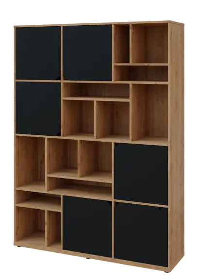 KU6-15DN L skříň vysoká 6-dvéřová, niky, 2053x1522x400 mm, provedení levé, dub lite/černá