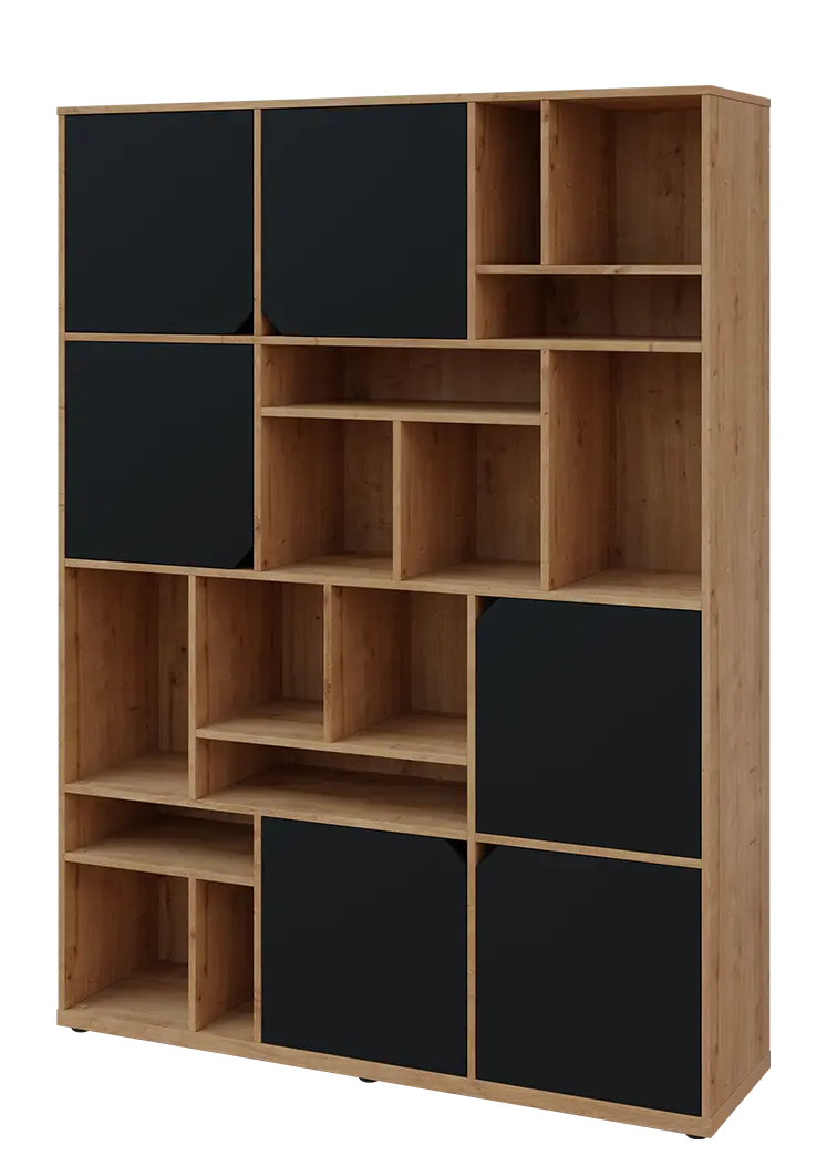 KU6-15DN L skříň vysoká 6-dvéřová, niky, 2053x1522x400 mm, provedení levé, dub lite/černá