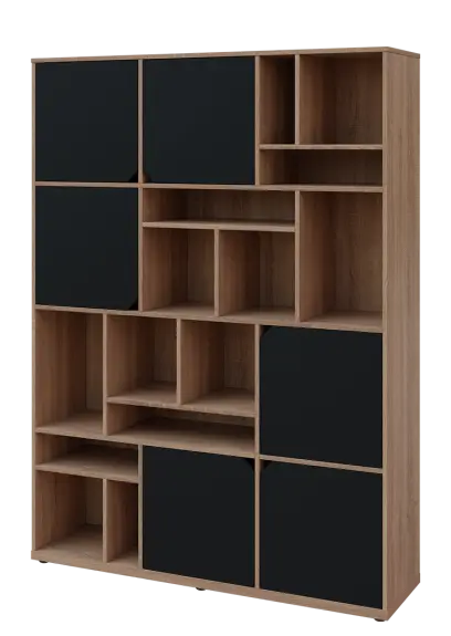 KU6-15DN L skříň vysoká 6-dvéřová, niky, 2053x1522x400 mm, provedení levé, dub bardolino/černá