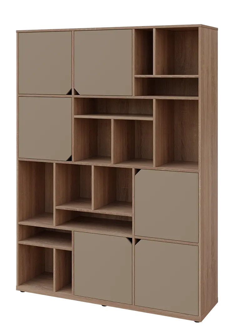 KU6-15DN L skříň vysoká 6-dvéřová, niky, 2053x1522x400 mm, provedení levé, dub bardolino/latte