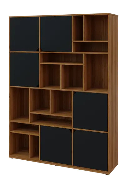 KU6-15DN L skříň vysoká 6-dvéřová, niky, 2053x1522x400 mm, provedení levé, ořech světlý/černá