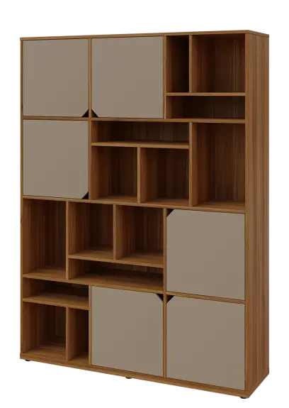 KU6-15DN L skříň vysoká 6-dvéřová, niky, 2053x1522x400 mm, provedení levé, ořech světlý/latte