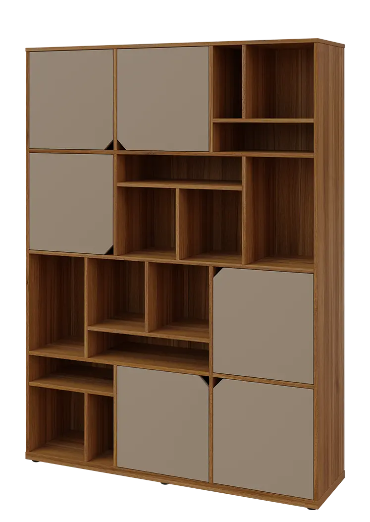 KU6-15DN L skříň vysoká 6-dvéřová, niky, 2053x1522x400 mm, provedení levé, ořech světlý/latte