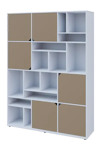 KU6-15DN L skříň vysoká 6-dvéřová, niky, 2053x1522x400 mm, provedení levé, bílá sněžná/latte