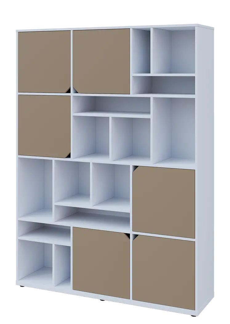 KU6-15DN L skříň vysoká 6-dvéřová, niky, 2053x1522x400 mm, provedení levé, bílá sněžná/latte