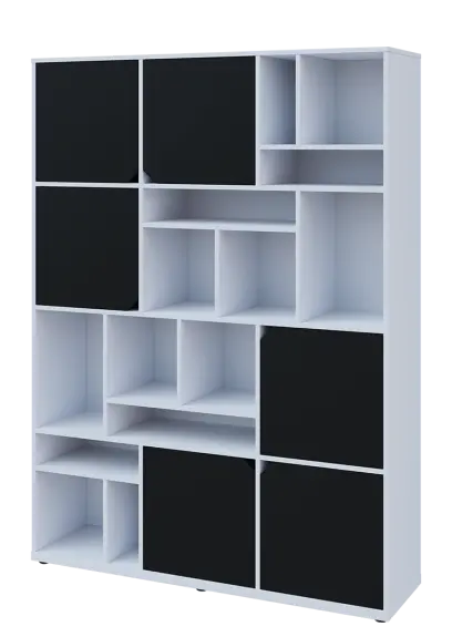 KU6-15DN L skříň vysoká 6-dvéřová, niky, 2053x1522x400 mm, provedení levé, bílá sněžná/černá