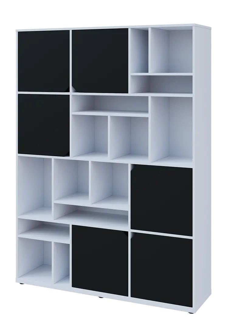 KU6-15DN L skříň vysoká 6-dvéřová, niky, 2053x1522x400 mm, provedení levé, bílá sněžná/černá