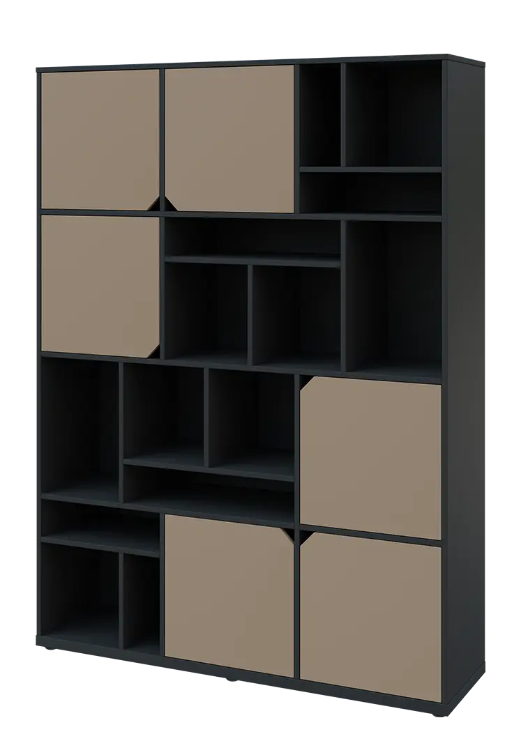 KU6-15DN L skříň vysoká 6-dvéřová, niky, 2053x1522x400 mm, provedení levé, antracit/latte