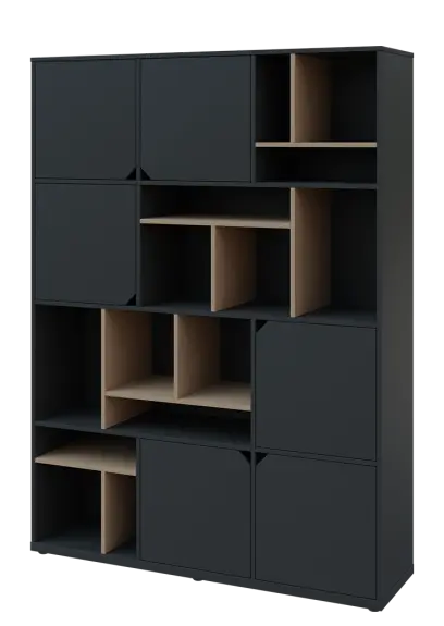 KU6-15DN L skříň vysoká 6-dvéřová, niky, 2053x1522x400 mm, provedení levé, korpus a dvířka antracit/police latte