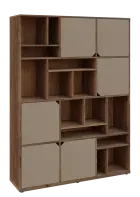 KU6-15DN P skříň vysoká 6-dvéřová, niky, 2053x1522x400 mm, provedení pravé, dub halifax cínový/latte