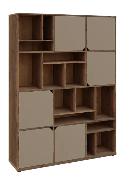 KU6-15DN P skříň vysoká 6-dvéřová, niky, 2053x1522x400 mm, provedení pravé, dub halifax cínový/latte