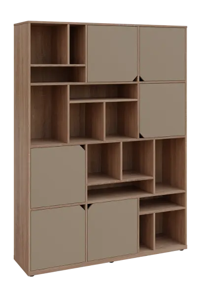 KU6-15DN P skříň vysoká 6-dvéřová, niky, 2053x1522x400 mm, provedení pravé, dub bardolino/latte