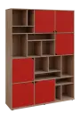 KU6-15DN P skříň vysoká 6-dvéřová, niky, 2053x1522x400 mm, provedení pravé, dub bardolino/červená