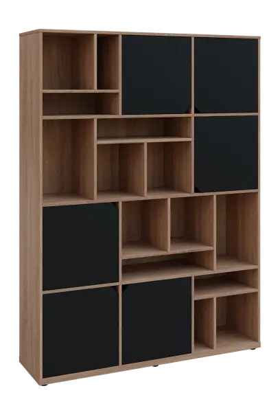 KU6-15DN P skříň vysoká 6-dvéřová, niky, 2053x1522x400 mm, provedení pravé, dub bardolino/černá