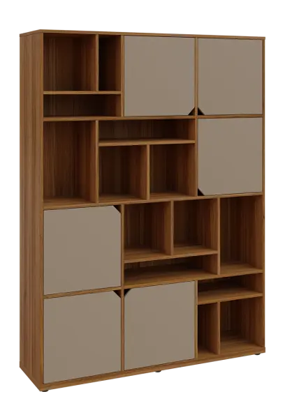 KU6-15DN P skříň vysoká 6-dvéřová, niky, 2053x1522x400 mm, provedení pravé, ořech světlý/latte