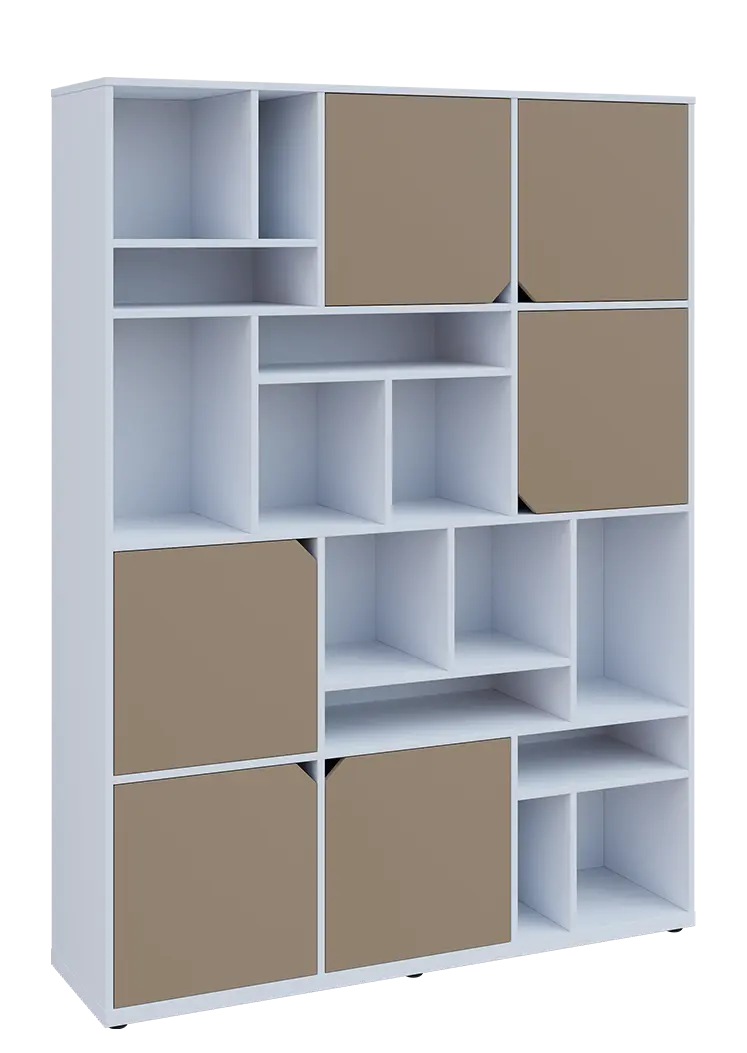 KU6-15DN P skříň vysoká 6-dvéřová, niky, 2053x1522x400 mm, provedení pravé, bílá sněžná/latte