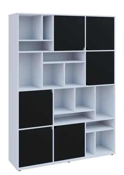 KU6-15DN P skříň vysoká 6-dvéřová, niky, 2053x1522x400 mm, provedení pravé, bílá sněžná/černá