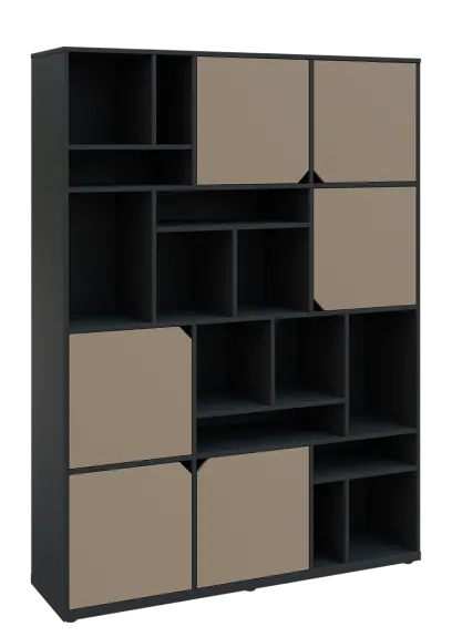 KU6-15DN P skříň vysoká 6-dvéřová, niky, 2053x1522x400 mm, provedení pravé, antracit/latte