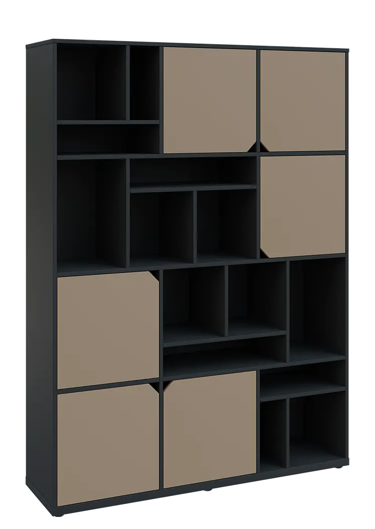 KU6-15DN P skříň vysoká 6-dvéřová, niky, 2053x1522x400 mm, provedení pravé, antracit/latte