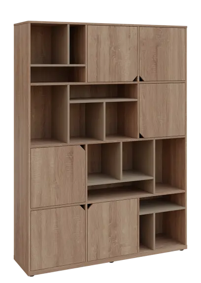 KU6-15DN P skříň vysoká 6-dvéřová, niky, 2053x1522x400 mm, provedení pravé, korpus a dvířka dub bardolino/police latte