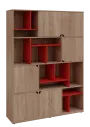 KU6-15DN P skříň vysoká 6-dvéřová, niky, 2053x1522x400 mm, provedení pravé, korpus a dvířka dub bardolino/police červená