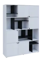 KU6-15DN P skříň vysoká 6-dvéřová, niky, 2053x1522x400 mm, provedení pravé, korpus a dvířka bílá sně