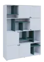 KU6-15DN P skříň vysoká 6-dvéřová, niky, 2053x1522x400 mm, provedení pravé, korpus a dvířka bílá sněžná/police světle petrolejová