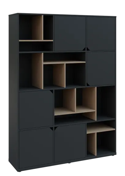 KU6-15DN P skříň vysoká 6-dvéřová, niky, 2053x1522x400 mm, provedení pravé, korpus a dvířka antracit/police latte