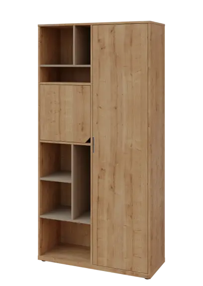 KSR6-83 L skříň šatní, 1x výsuvné ramínko, dvířka, niky, 2053x1022x400 mm, provedení levé, korpus a dvířka dub lite/police latte