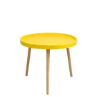 RIKO - kulatý konferenční stolek, vrchní deska žlutá, nohy buk