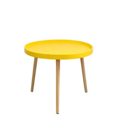 RIKO - kulatý konferenční stolek, vrchní deska žlutá, nohy buk