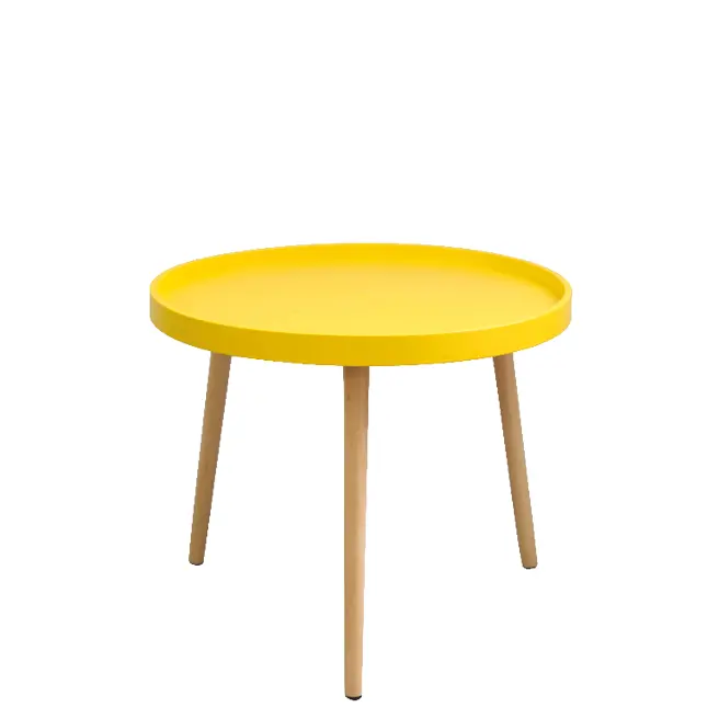 RIKO - kulatý konferenční stolek, vrchní deska žlutá, nohy buk