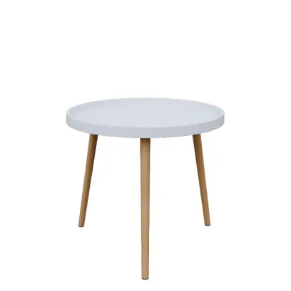 RIKO - kulatý konferenční stolek, vrchní deska bílá, nohy buk