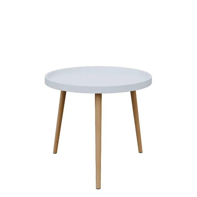 RIKO - kulatý konferenční stolek, vrchní deska bílá, nohy buk
