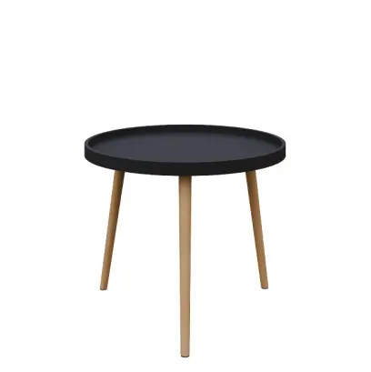 RIKO - kulatý konferenční stolek, vrchní deska černá, nohy buk